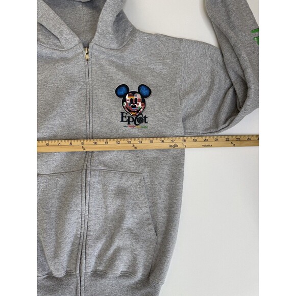 Vtg Disney Epcot One Mouse One World Grey Zip Up Hoodie Sweatshirt Size Small - Picture 5 of 8